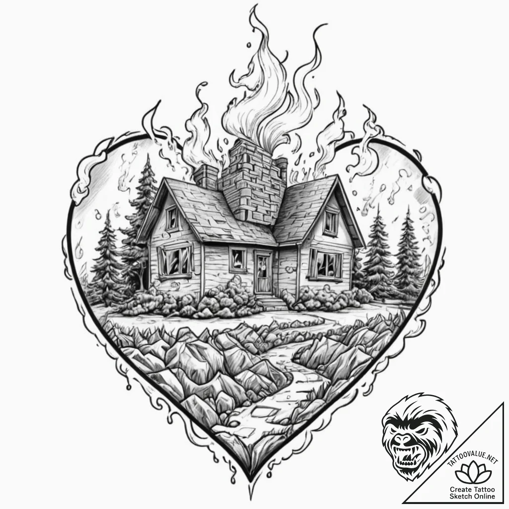 Tattoo design a small, stylized home with smo... - tattoo sketch (№1752962894_0, 19.07.2025 22:08) — tattoovalue.net