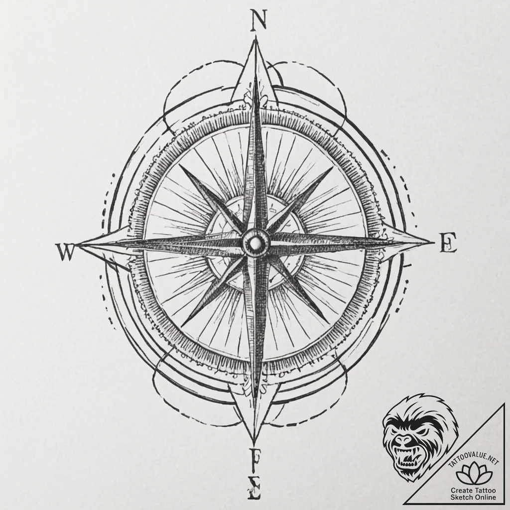 Tattoo sketch a compass whose needle always p... - tattoo sketch (№1752963062_0, 19.07.2025 22:11) — tattoovalue.net