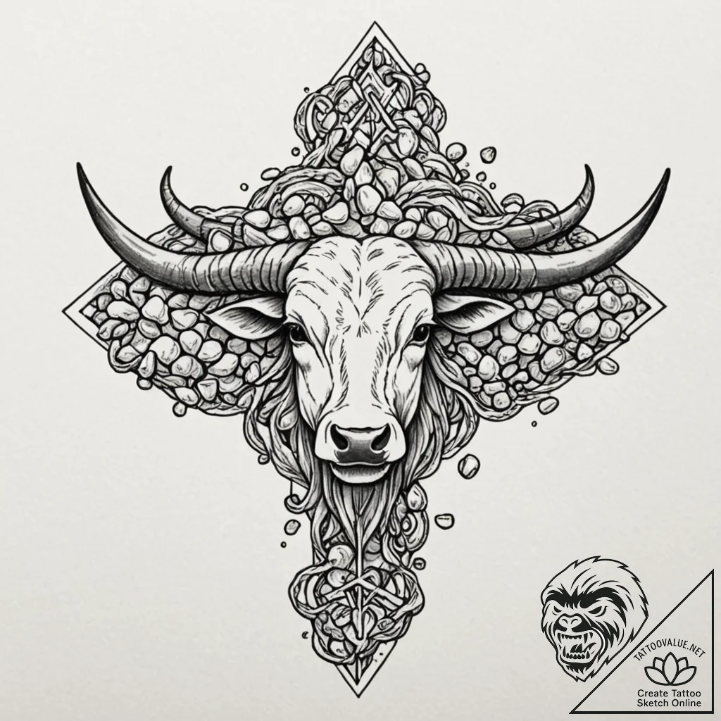 Tattoo design a taurus symbol intertwined wit... - tattoo sketch (№1752963314_0, 19.07.2025 22:15) — tattoovalue.net