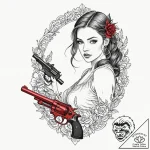 A sketch of b.b. with her toy gun,, tattoo fl… – tattoo sketch (№1752963484_0, 19.07.2025 22:18) — tattoovalue.net