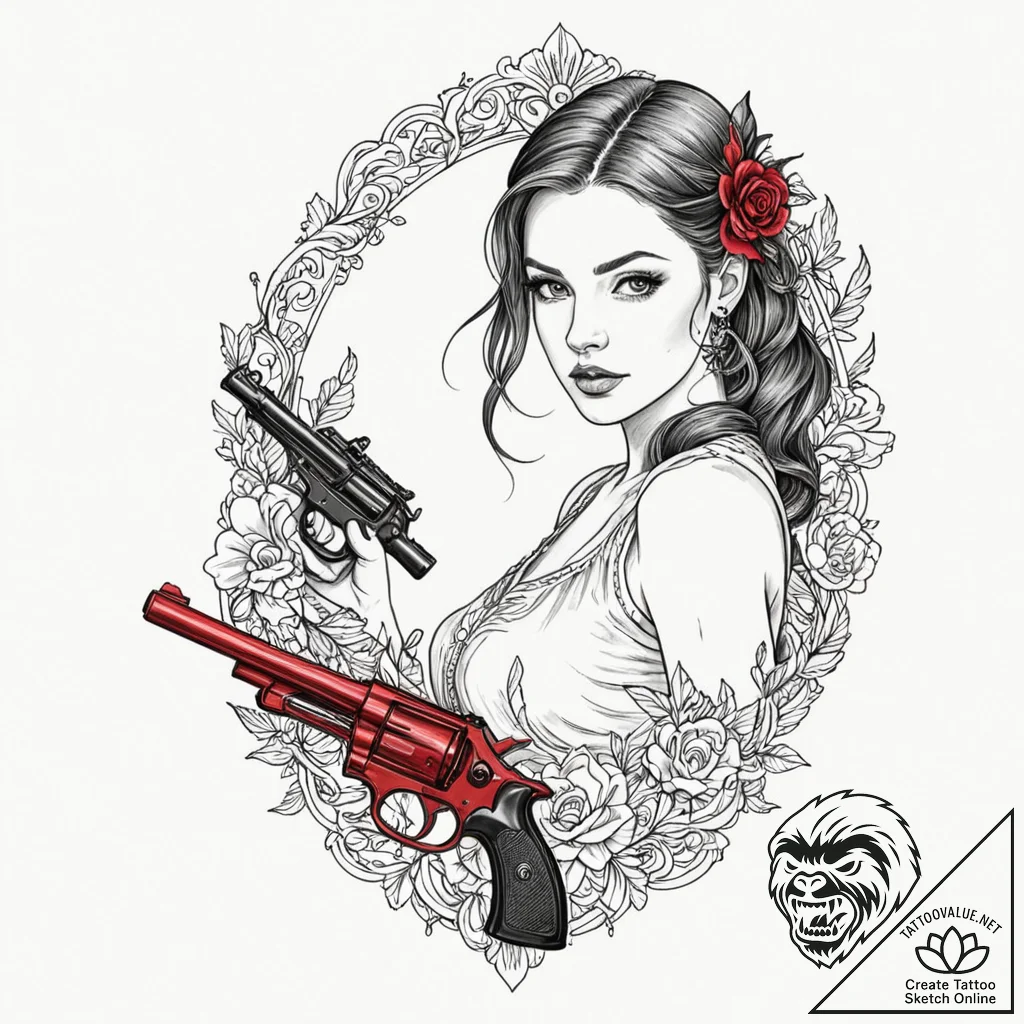 A sketch of b.b. with her toy gun,, tattoo fl... - tattoo sketch (№1752963484_0, 19.07.2025 22:18) — tattoovalue.net
