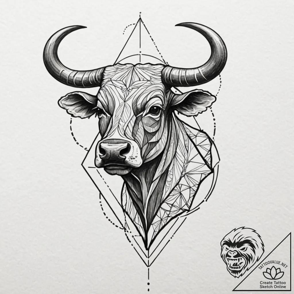 Tattoo design a taurus bull in neo-traditiona... - tattoo sketch (№1752964245_0, 19.07.2025 22:30) — tattoovalue.net