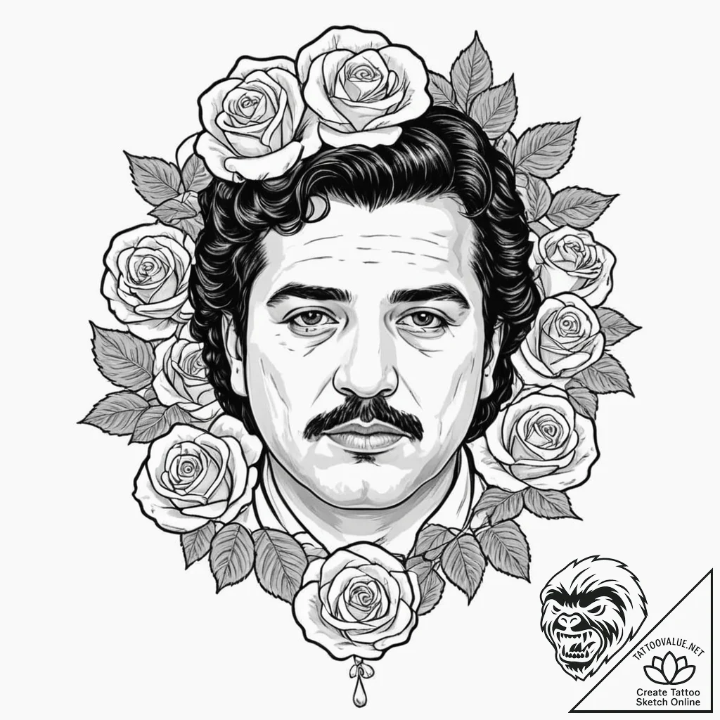 A trash polka portrait of pablo escobar from... - tattoo sketch (№1752964330_0, 19.07.2025 22:32) — tattoovalue.net