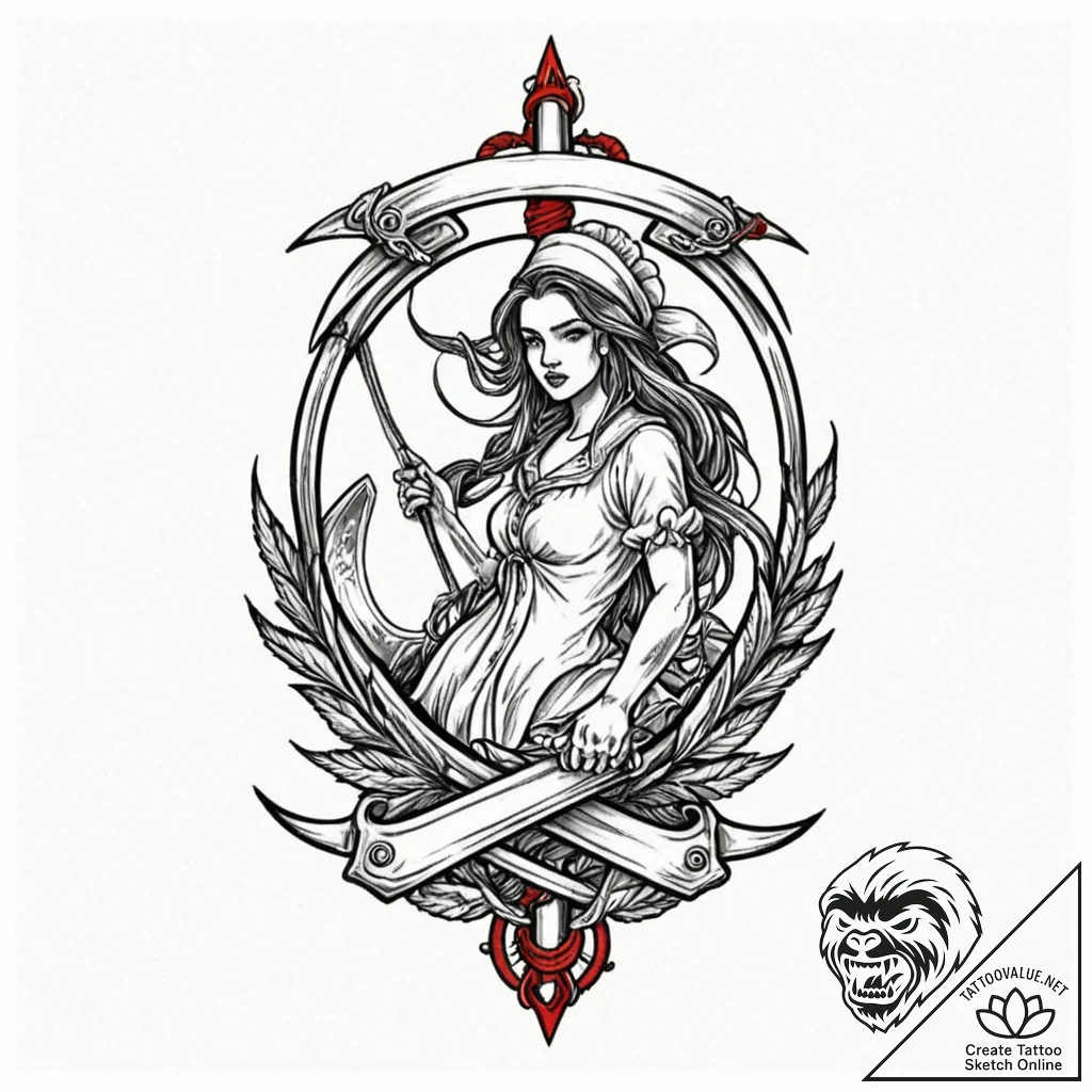 Scythe, tattoo flash sheet design, old school... - tattoo sketch (№1752964414_0, 19.07.2025 22:33) — tattoovalue.net