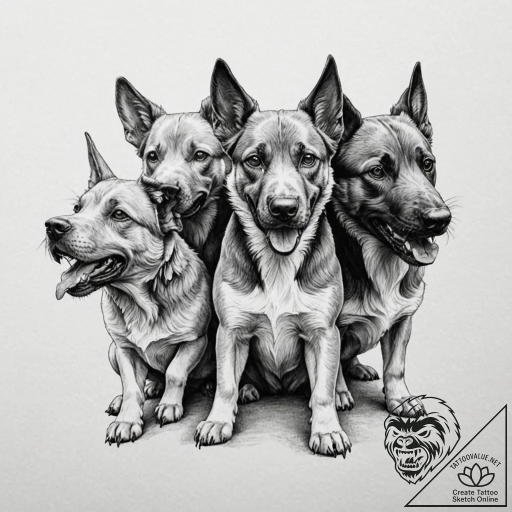 Cerberus, artistic tattoo sketch, realistic b... - tattoo sketch (№1752965341_0, 19.07.2025 22:49) — tattoovalue.net