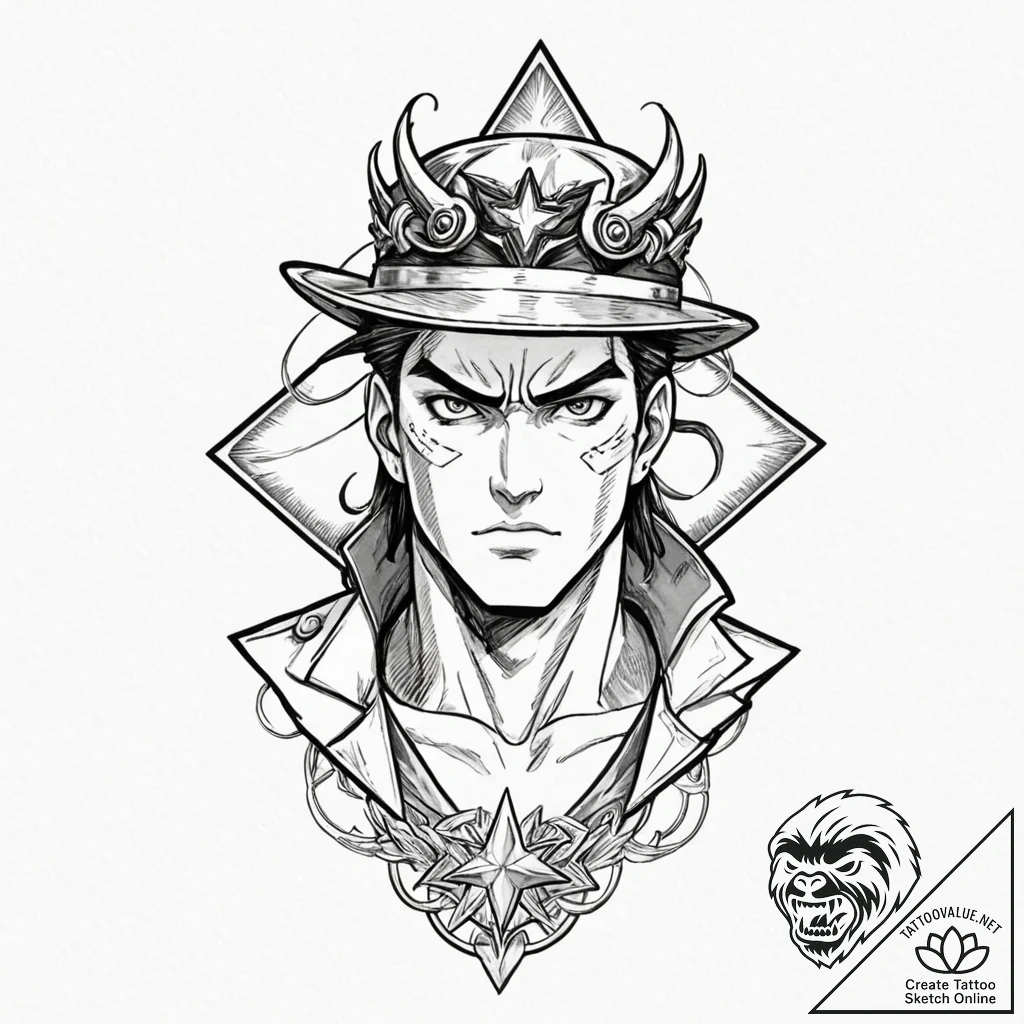 A neo-traditional tattoo of jotaro kujo and h... - tattoo sketch (№1752966185_0, 19.07.2025 23:03) — tattoovalue.net