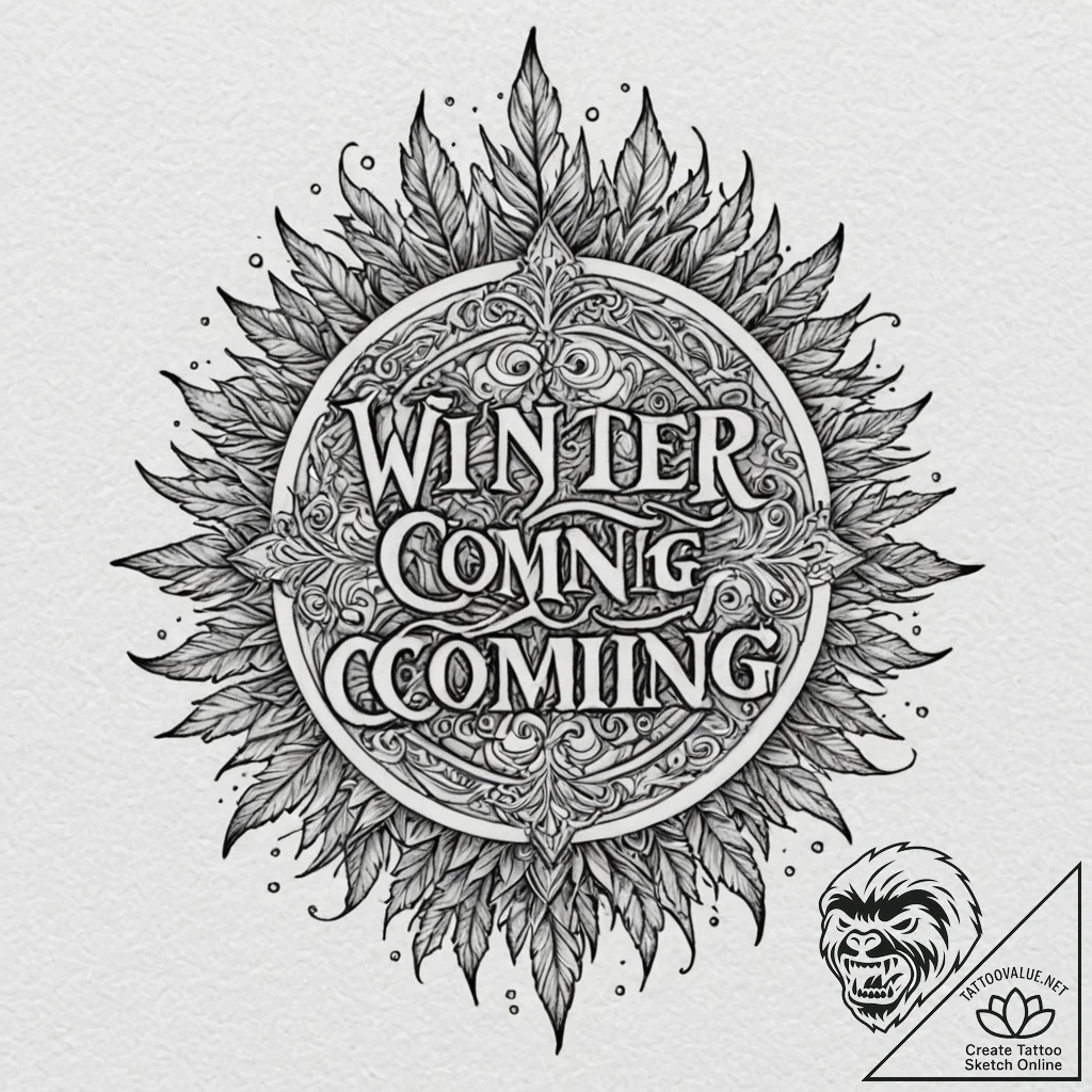 A chicano lettering tattoo of "winter is comi... - tattoo sketch (№1752967195_0, 19.07.2025 23:19) — tattoovalue.net