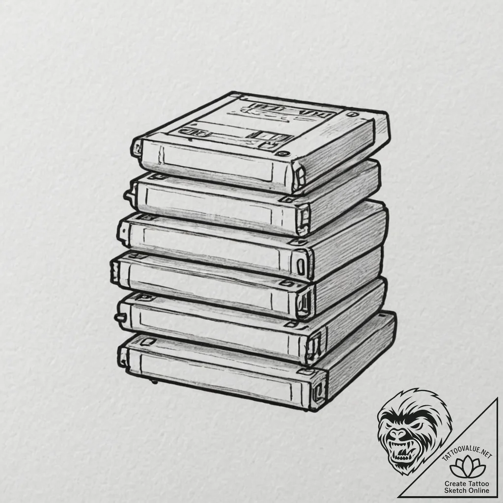 Tattoo design a stack of retro gaming cartrid... - tattoo sketch (№1752967531_0, 19.07.2025 23:25) — tattoovalue.net