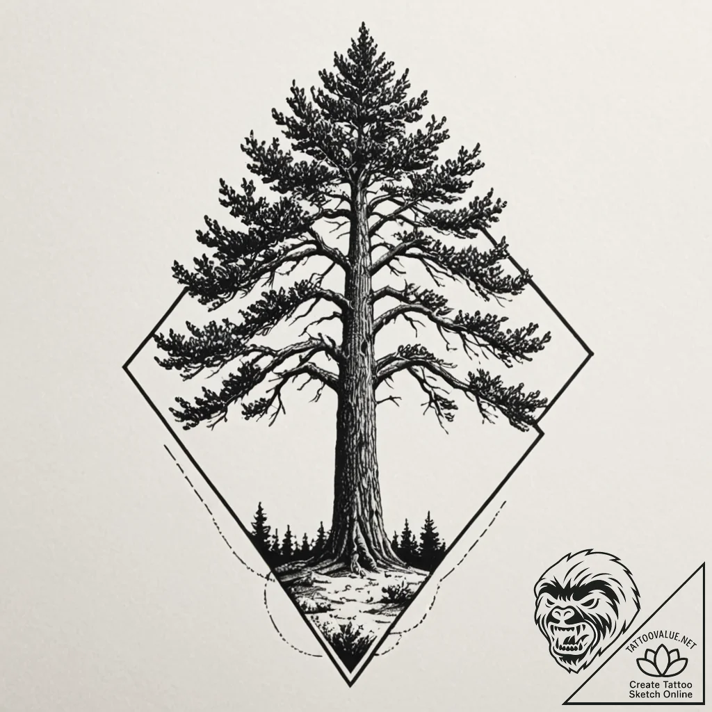 Tattoo sketch a strong, stoic redwood tree, r... - tattoo sketch (№1752968036_0, 19.07.2025 23:33) — tattoovalue.net
