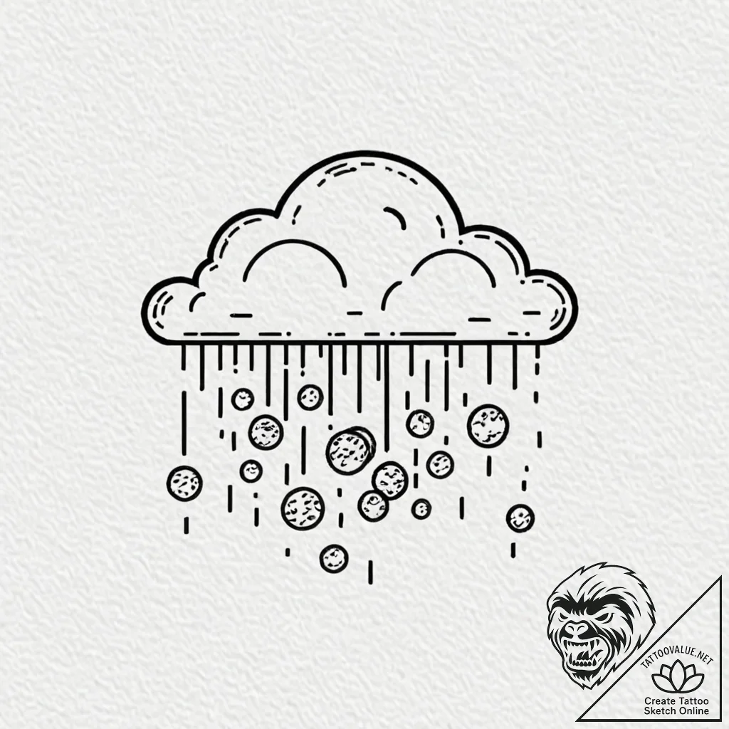 Tattoo sketch a pixelated cloud raining coins... - tattoo sketch (№1752968377_0, 19.07.2025 23:39) — tattoovalue.net