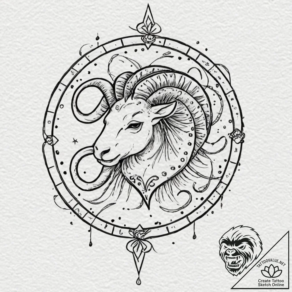 Tattoo sketch a single zodiac glyph with a vi... - tattoo sketch (№1752968460_0, 19.07.2025 23:41) — tattoovalue.net