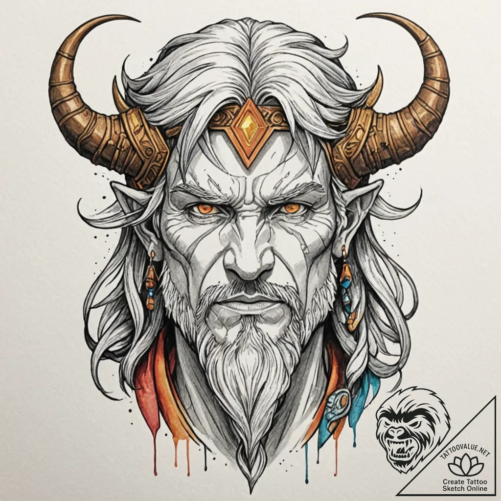Tattoo design: a portrait of svarog, his face... - tattoo sketch (№1752969304_0, 19.07.2025 23:55) — tattoovalue.net