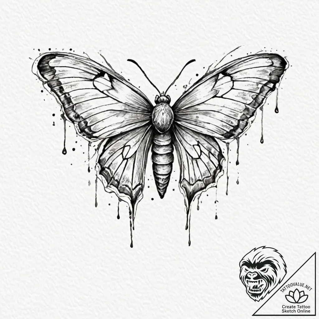 Moth, tattoo drawing outline, watercolor tatt... - tattoo sketch (№1752969389_0, 19.07.2025 23:56) — tattoovalue.net