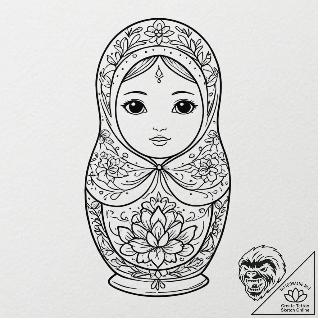 Matryoshka doll, tattoo line art, minimalist... - tattoo sketch (№1752970316_0, 20.07.2025 00:11) — tattoovalue.net