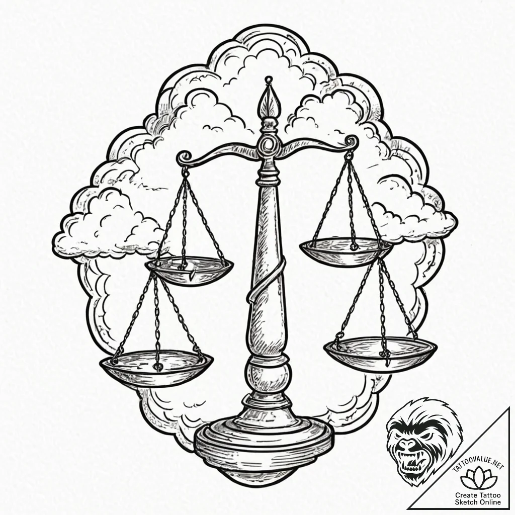 Tattoo sketch libra's scales balanced by gent... - tattoo sketch (№1752970653_0, 20.07.2025 00:17) — tattoovalue.net