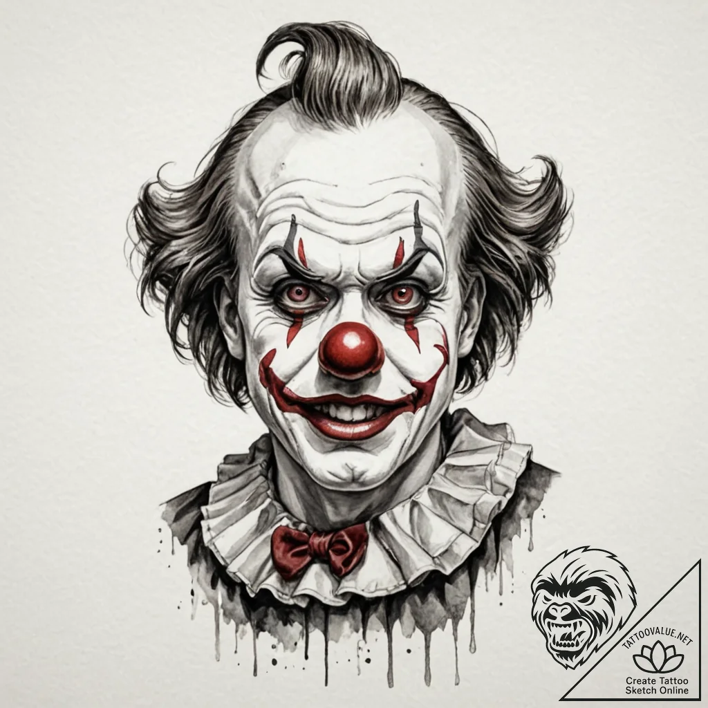 A trash polka portrait of art the clown from... - tattoo sketch (№1752970736_0, 20.07.2025 00:18) — tattoovalue.net