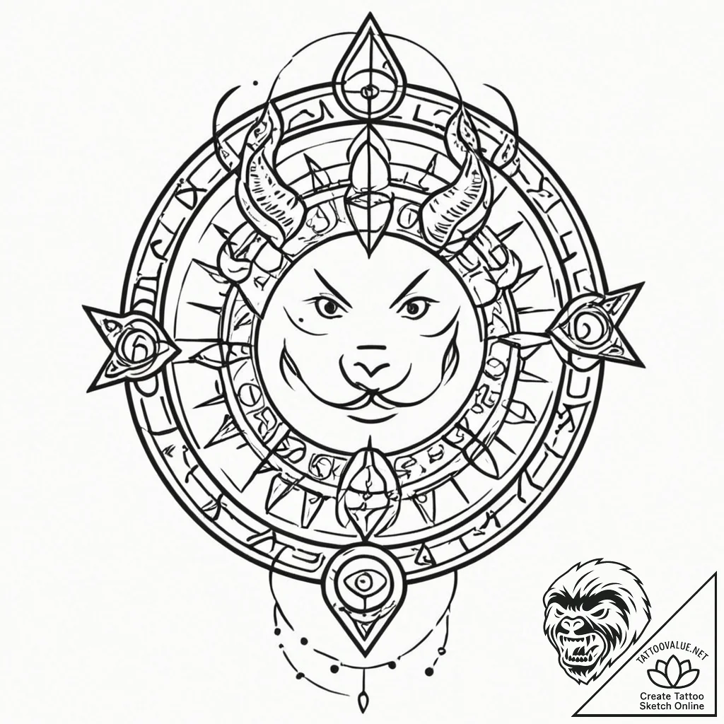 Tattoo sketch a zodiac glyph with a light, ai... - tattoo sketch (№1752970820_0, 20.07.2025 00:20) — tattoovalue.net