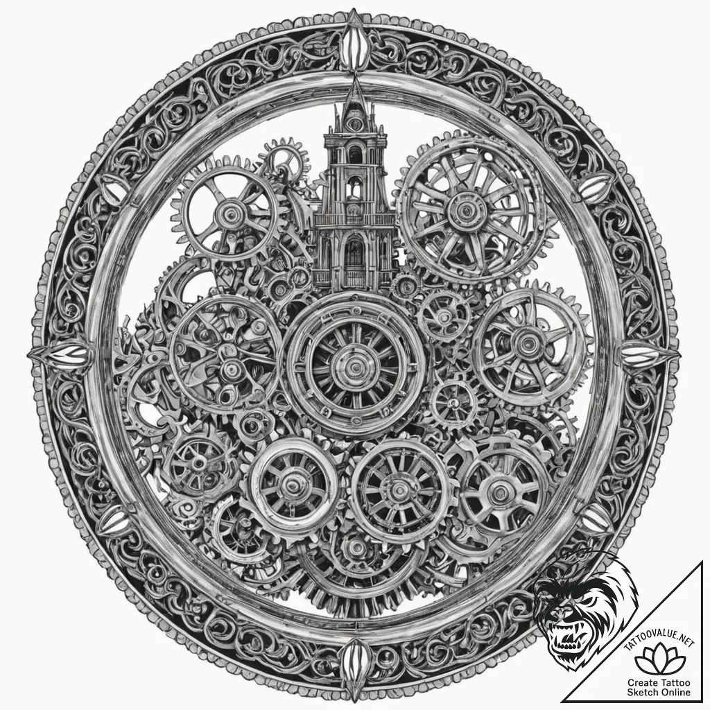 The inside of a clock tower, showing the mass... - tattoo sketch (№1752971075_0, 20.07.2025 00:24) — tattoovalue.net