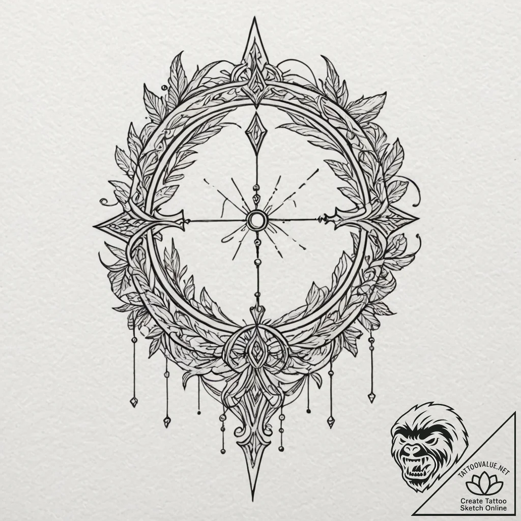 Tattoo design a stylized elven bow with a glo... - tattoo sketch (№1752971160_0, 20.07.2025 00:26) — tattoovalue.net