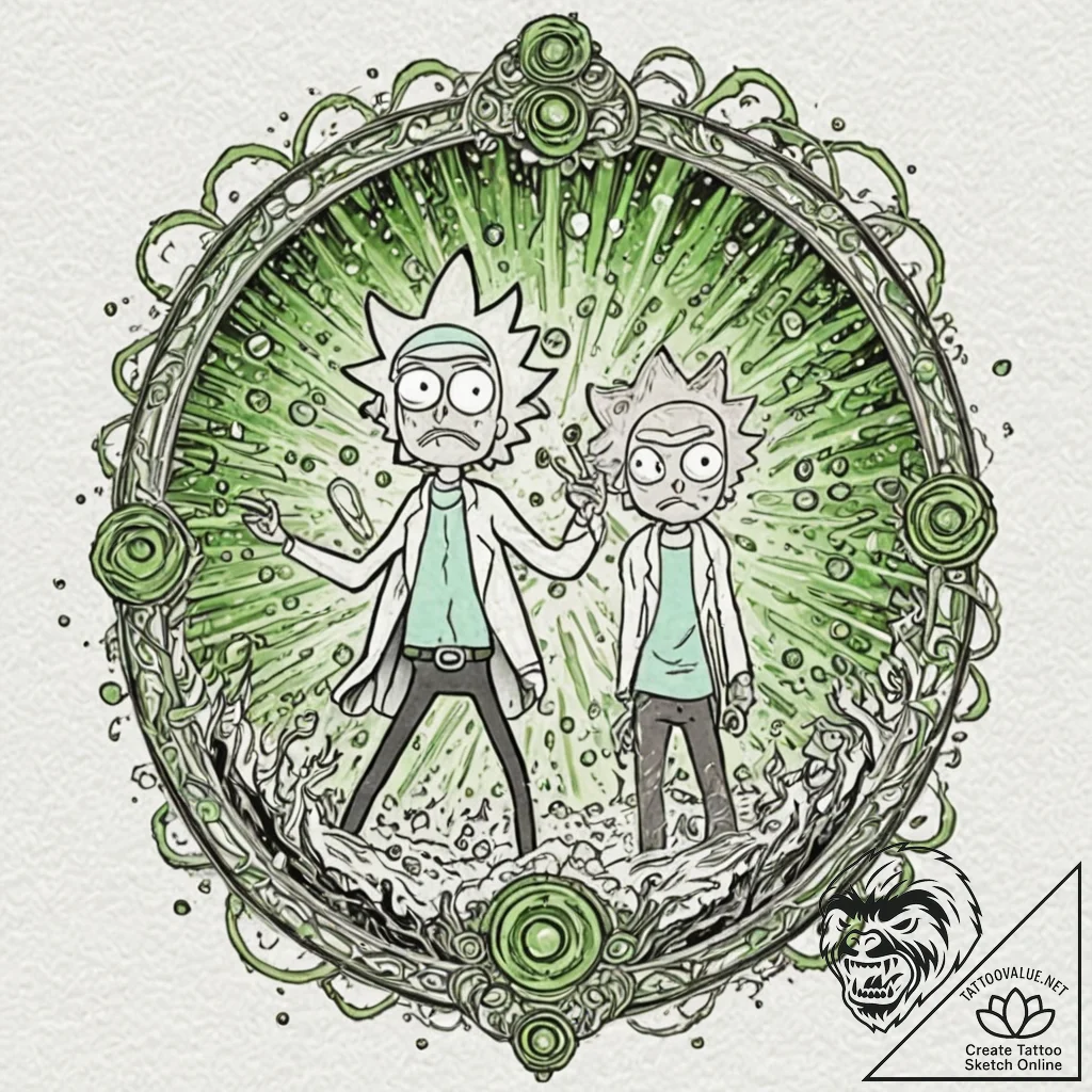 A graphic novel style tattoo of rick and mort... - tattoo sketch (№1752971667_0, 20.07.2025 00:34) — tattoovalue.net