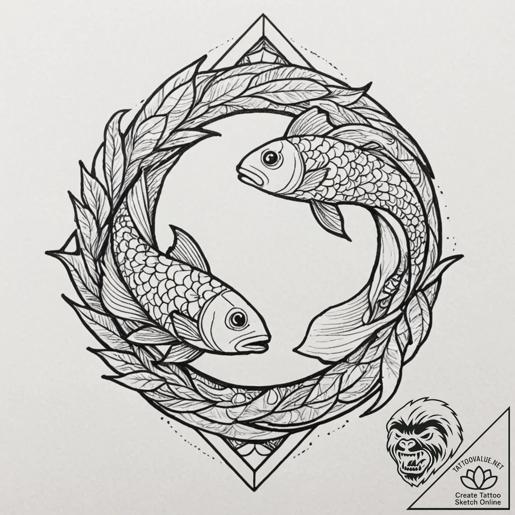 Tattoo design pisces fish in an abstract, ove... - tattoo sketch (№1752971920_0, 20.07.2025 00:38) — tattoovalue.net