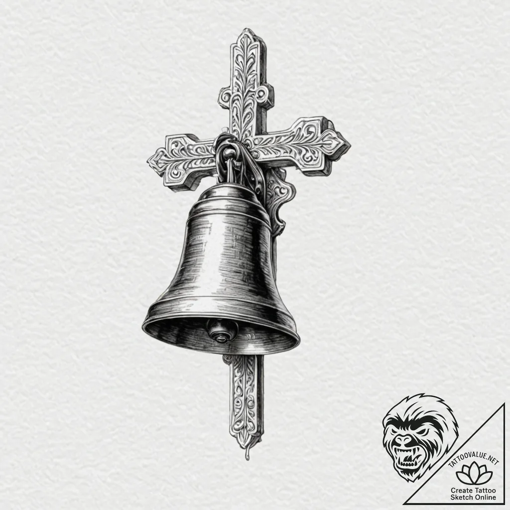 Bell, tattoo sketch design, on a clean white... - tattoo sketch (№1752972088_0, 20.07.2025 00:41) — tattoovalue.net