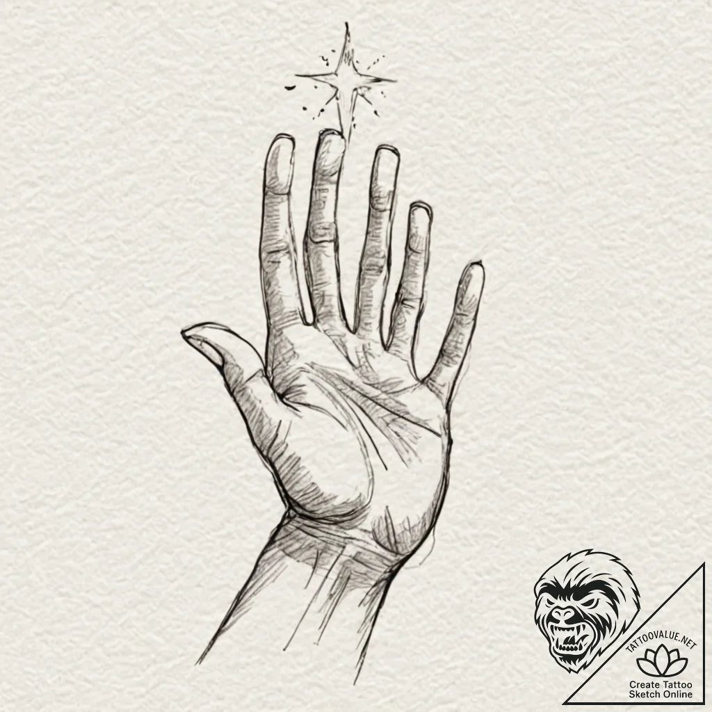 Tattoo sketch a hand reaching for a star thro... - tattoo sketch (№1752972678_0, 20.07.2025 00:51) — tattoovalue.net