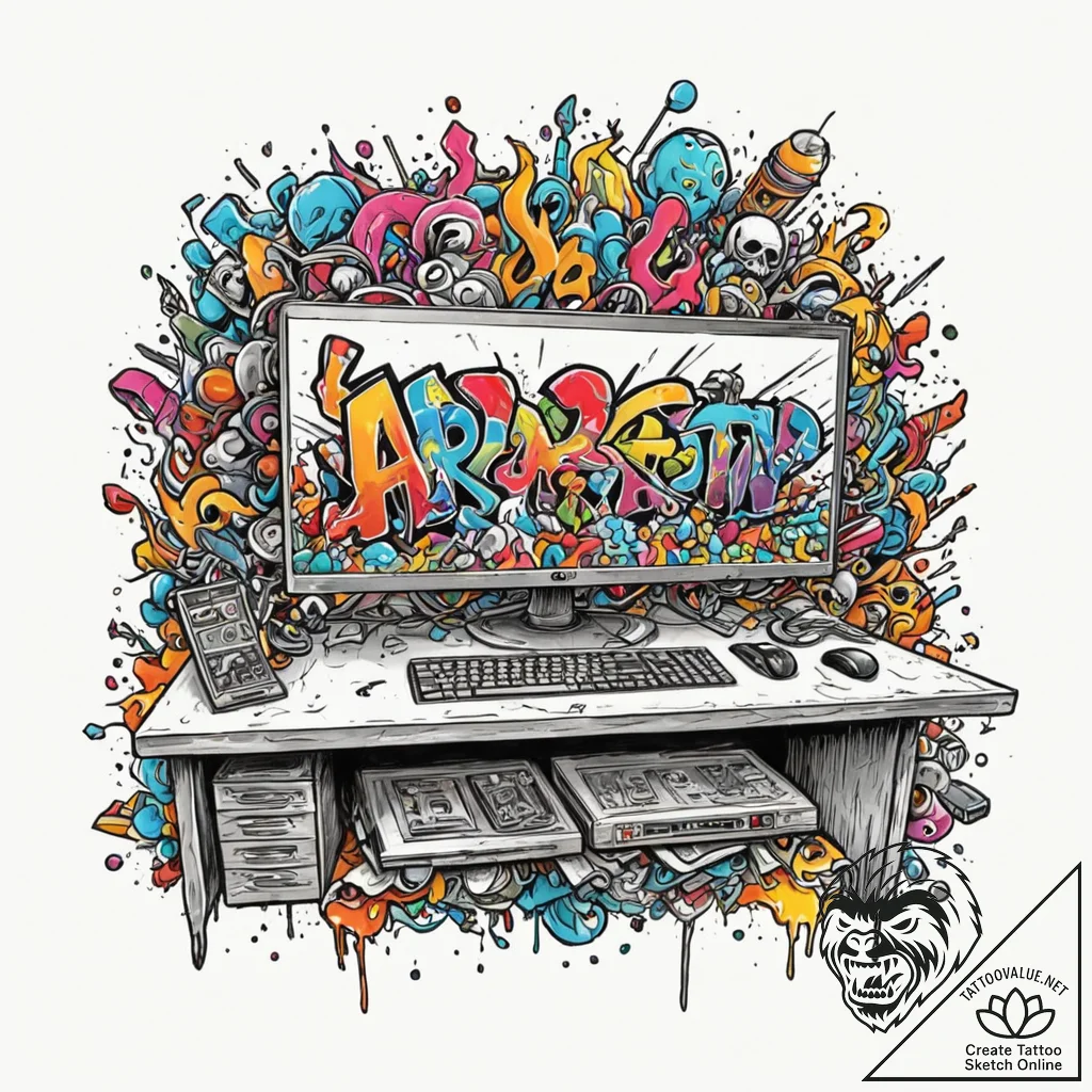 Tattoo design a triple-monitor setup with gam... - tattoo sketch (№1752972931_0, 20.07.2025 00:55) — tattoovalue.net