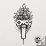Tattoo design a joystick with a plant growing… – tattoo sketch (№1752973354_0, 20.07.2025 01:02) — tattoovalue.net