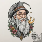 A sketch of professor dumbledore, with his ha… – tattoo sketch (№1752973439_0, 20.07.2025 01:03) — tattoovalue.net