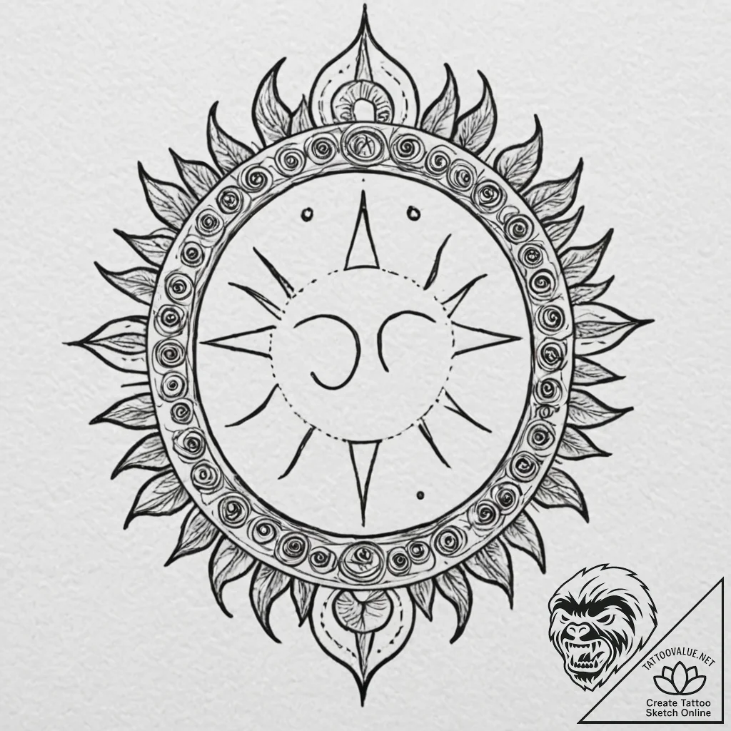 Tattoo sketch a stylized sun or moon with the... - tattoo sketch (№1752973606_0, 20.07.2025 01:06) — tattoovalue.net
