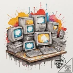 A 1980s office with bulky crt monitors, beige… – tattoo sketch (№1752973692_0, 20.07.2025 01:08) — tattoovalue.net