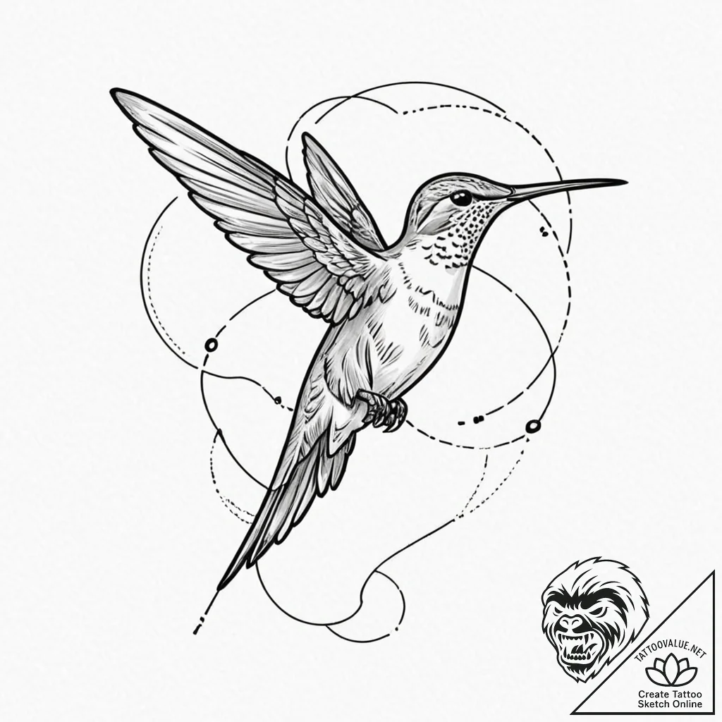 Hummingbird, tattoo line art, muted color pal... - tattoo sketch (№1752974873_0, 20.07.2025 01:27) — tattoovalue.net