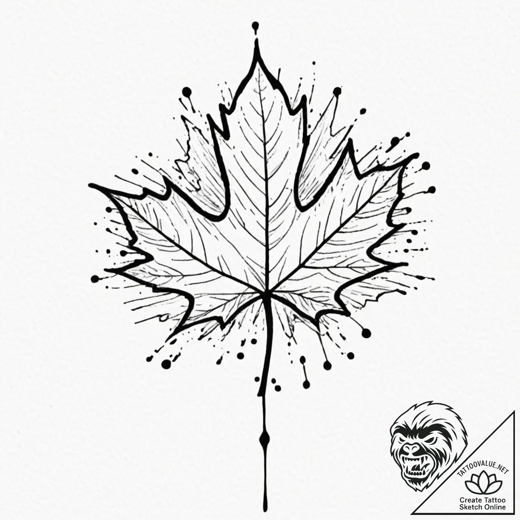 Maple leaf, ink illustration for tattoo, tras... - tattoo sketch (№1752975211_0, 20.07.2025 01:33) — tattoovalue.net