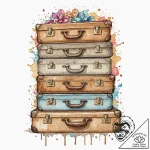 A stack of old, vintage suitcases., tattoo fl… – tattoo sketch (№1752975294_0, 20.07.2025 01:34) — tattoovalue.net