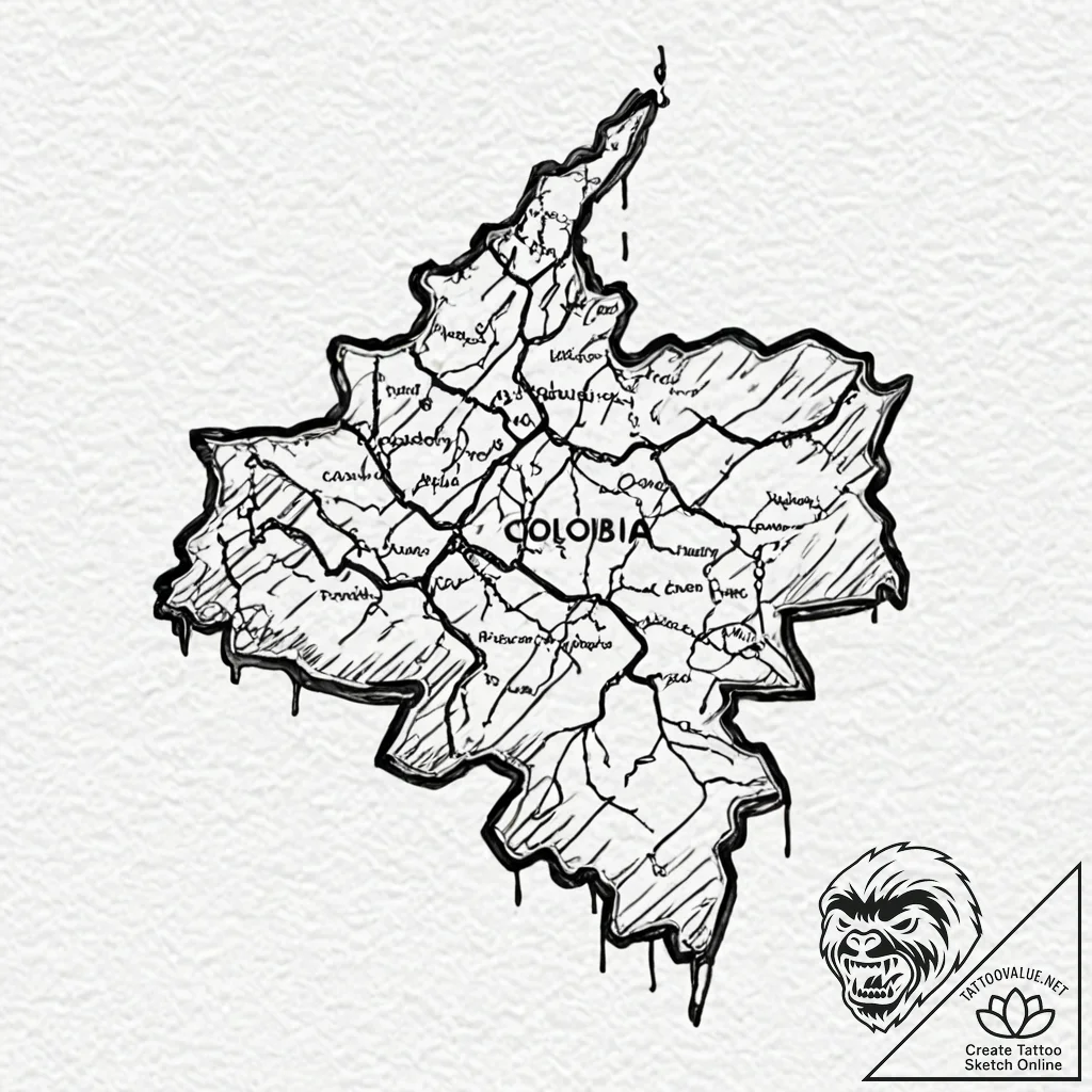 A watercolor sketch of the map of colombia, w... - tattoo sketch (№1752975466_0, 20.07.2025 01:37) — tattoovalue.net
