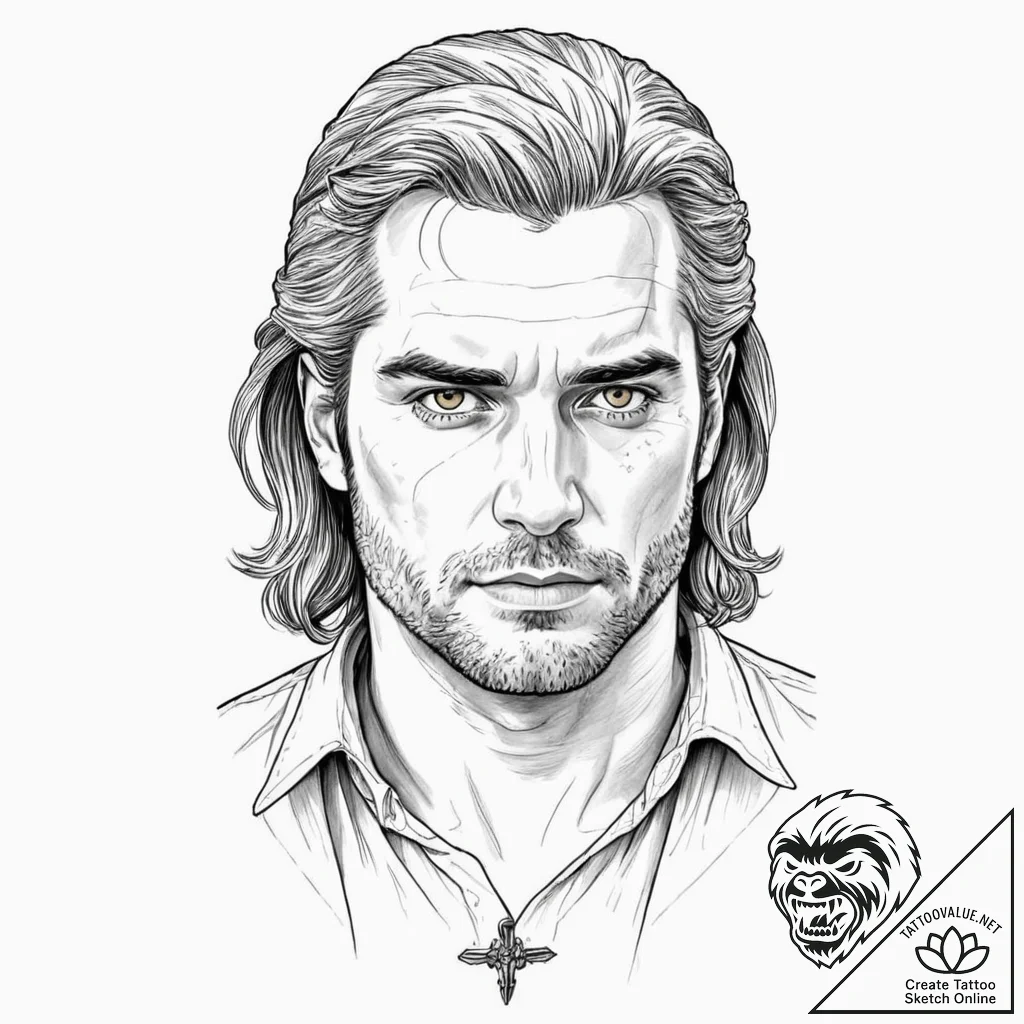 A neo-traditional portrait of henry cavill as... - tattoo sketch (№1752975719_0, 20.07.2025 01:41) — tattoovalue.net