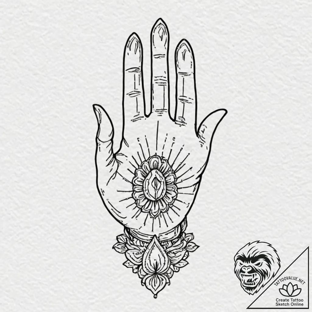 Hand of fatima, concept art for tattoo, black... - tattoo sketch (№1752976668_0, 20.07.2025 01:57) — tattoovalue.net