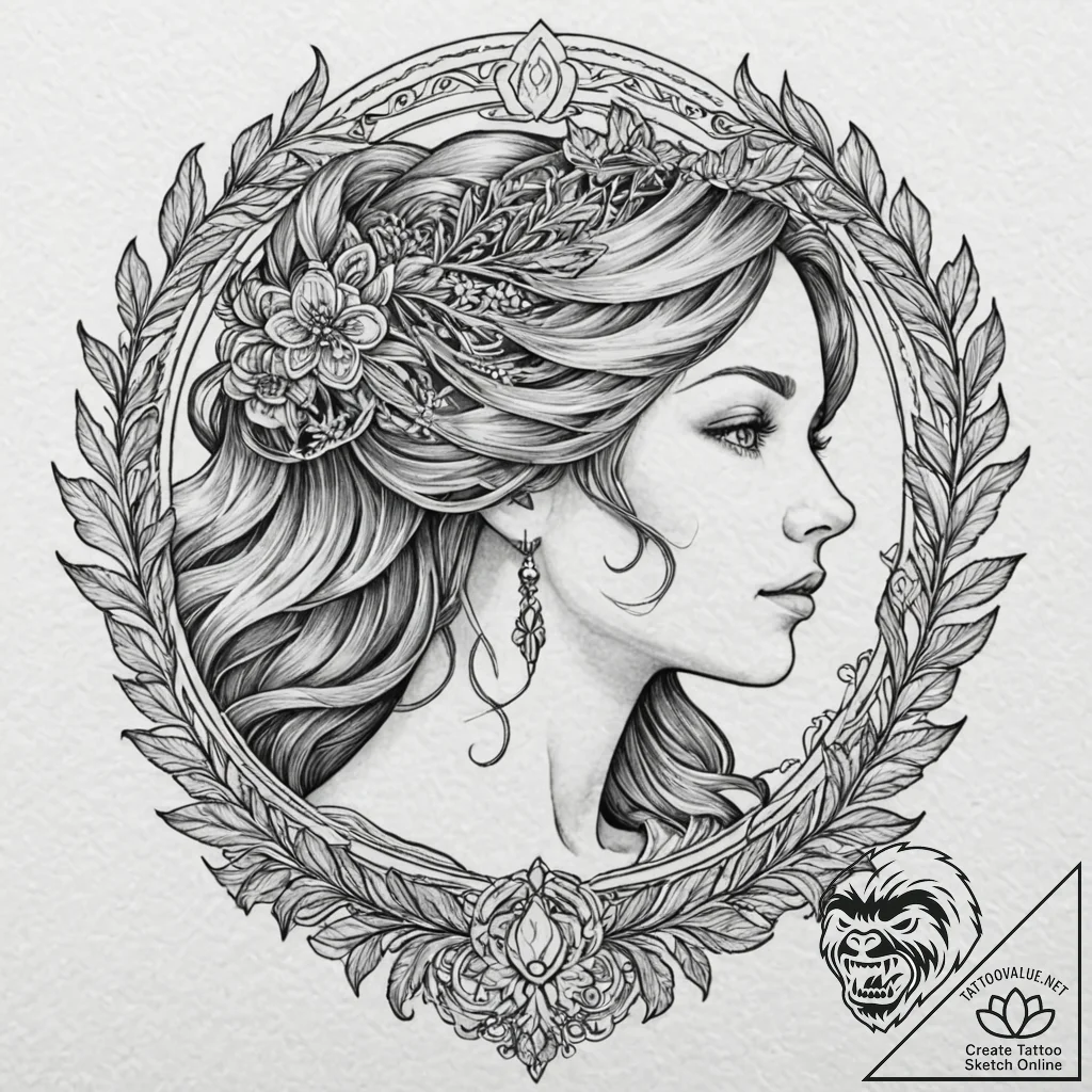 Tattoo design a virgo maiden's profile hidden... - tattoo sketch (№1752976759_0, 20.07.2025 01:59) — tattoovalue.net