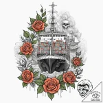 A massive container ship navigating through a… – tattoo sketch (№1752977265_0, 20.07.2025 02:07) — tattoovalue.net