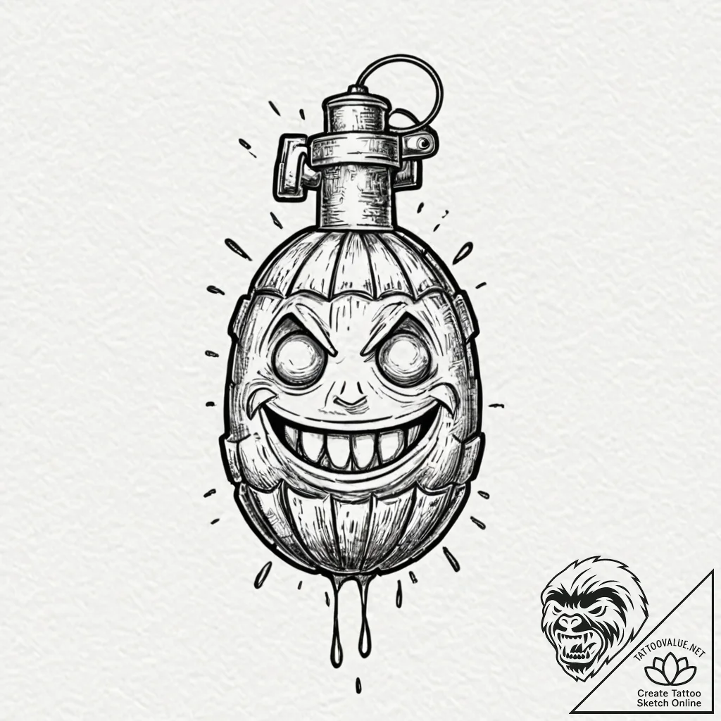 Tattoo design a small, stylized grenade with... - tattoo sketch (№1752977346_0, 20.07.2025 02:09) — tattoovalue.net