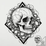 A trash polka design of the future war, skull… – tattoo sketch (№1752977427_0, 20.07.2025 02:10) — tattoovalue.net