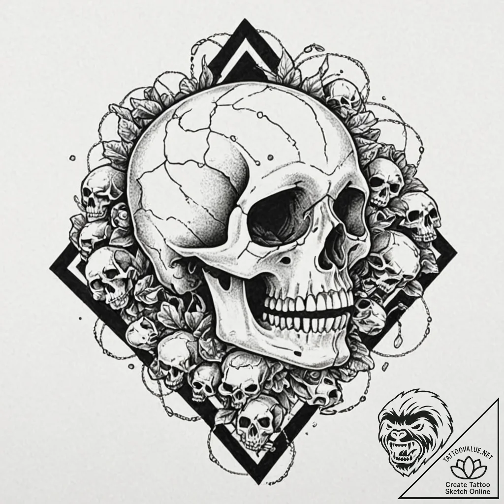 A trash polka design of the future war, skull... - tattoo sketch (№1752977427_0, 20.07.2025 02:10) — tattoovalue.net