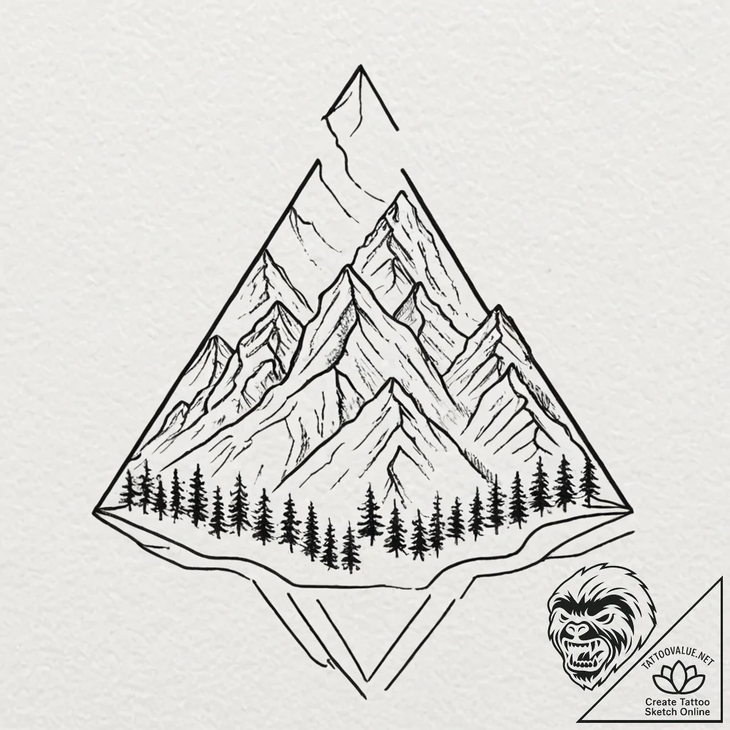 Tattoo sketch a minimalist mountain range wit... - tattoo sketch (№1752977507_0, 20.07.2025 02:11) — tattoovalue.net
