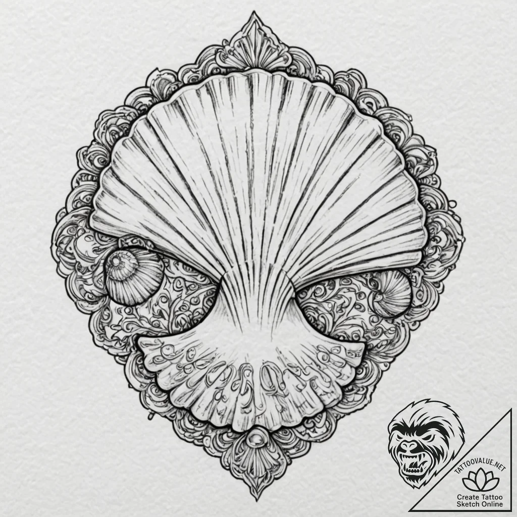 Tattoo design a minimalist seashell, represen... - tattoo sketch (№1752978161_0, 20.07.2025 02:22) — tattoovalue.net