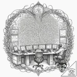A modern, high-tech command center with multi… – tattoo sketch (№1752978331_0, 20.07.2025 02:25) — tattoovalue.net