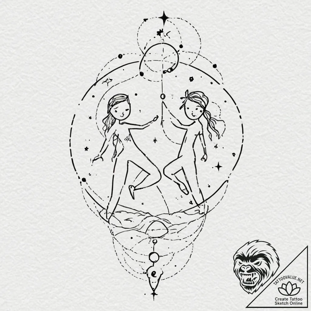 Tattoo sketch gemini constellation, lines con... - tattoo sketch (№1752978415_0, 20.07.2025 02:26) — tattoovalue.net