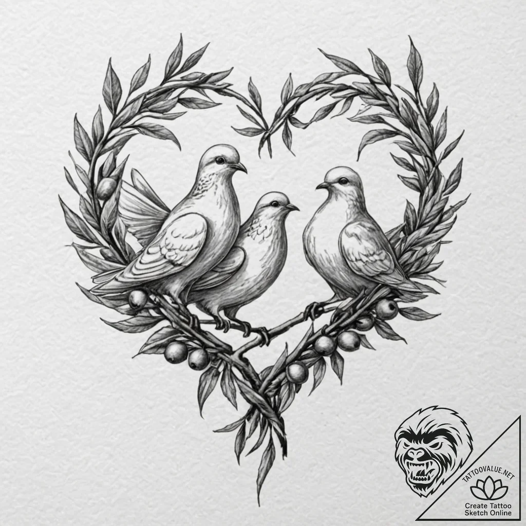 Tattoo sketch a pair of doves with intertwine... - tattoo sketch (№1752979004_0, 20.07.2025 02:36) — tattoovalue.net