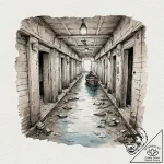 The abandoned, flooded hallways of a sunken s… – tattoo sketch (№1752979255_0, 20.07.2025 02:40) — tattoovalue.net