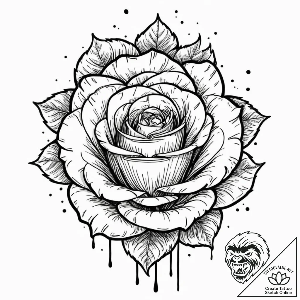 Rose, ink illustration for tattoo, trash polk... - tattoo sketch (№1752979761_0, 20.07.2025 02:49) — tattoovalue.net